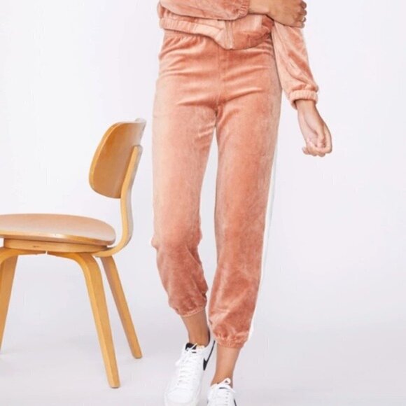 Monrow Velour High Waist Vintage Sweatpants Size XS Dry Rose Natural MSRP $158 - Picture 14 of 14